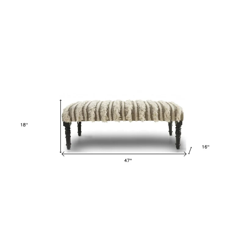 Cotton Upholstered Bedroom Bench with Solid Wood Legs, Striped, Nailhead Trim — 47