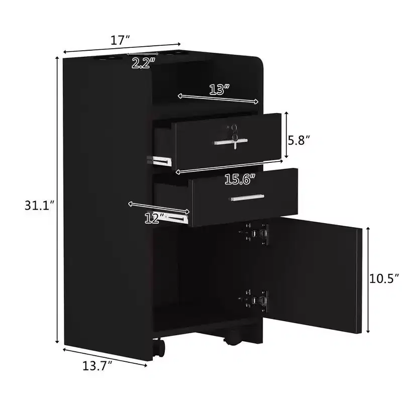 Wood Rolling Drawer Cabinet Trolley Cart Station Equipment Black