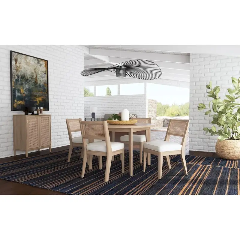 Round Dining Table – Brown Oak Finish, Mid-Century Style, Seats 4, Single-Person Assembly
