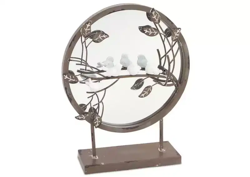 Melrose Round Metal Table Mirror with Perched Sparrows - 16