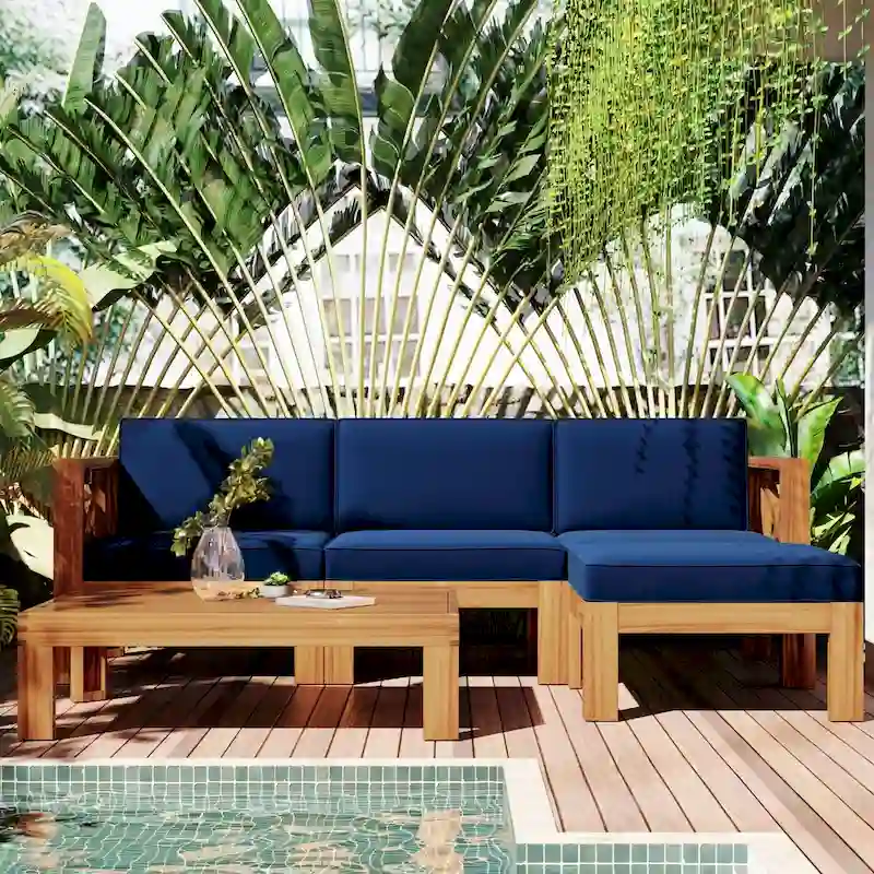 Outdoor Wood Sectional Sofa Set with Cushions