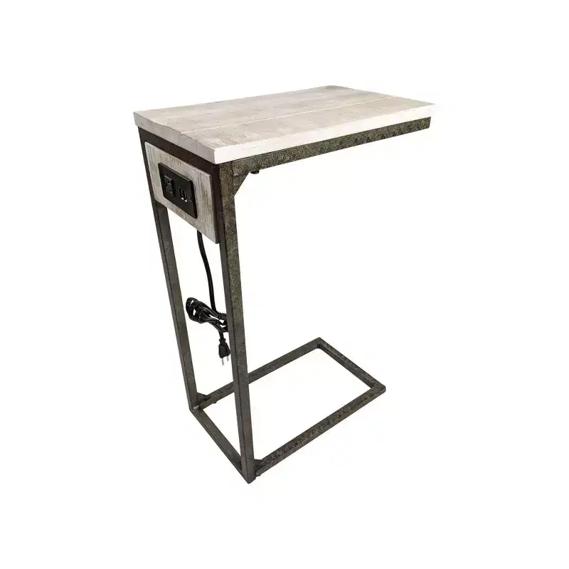 Carolina Living Chloe Laptop Table with USB Ports Driftwood and Aged Iron: Rectangle Mango Wood Top, Iron Frame