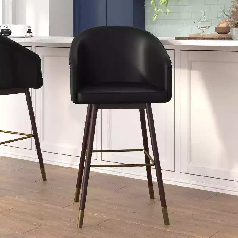 Emma and Oliver Upholstered Bar Height Dining Stool with Wood Frame - Set of 2