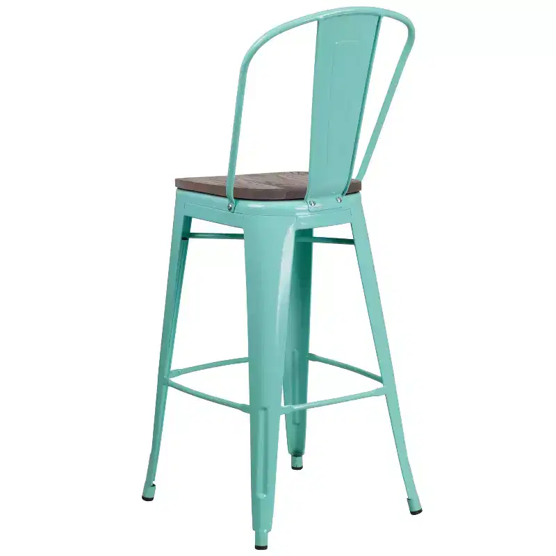 Flash Furniture 30 High Metal Barstool with Back and Wood Seat