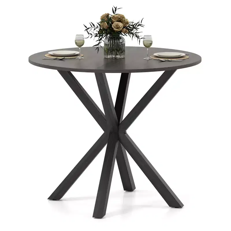 Costway 36 Round Farmhouse Dining Table for 4 w/Stable Intersecting Pedestal Base Black