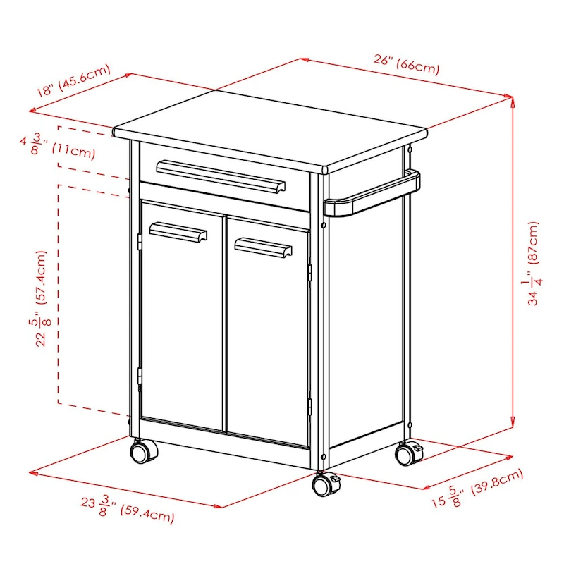 Hackett Kitchen Cart, Natural - 26.9 x 18.2 x 34.3 inches