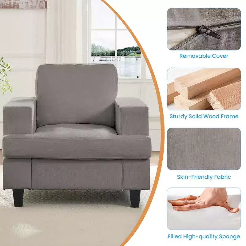 Mjkone 82Chenille 3-Seat Straight Sectional Sofa with 56''Armchair,2 Piece Living Room Sectional Sofa Furniture Sets