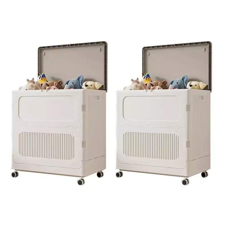 2 Pack Large Rolling Laundry Hamper with Lid, 123L Collapsible Plastic Clothes Basket with Wheels, No-Install Organizer for Home Laundry Room