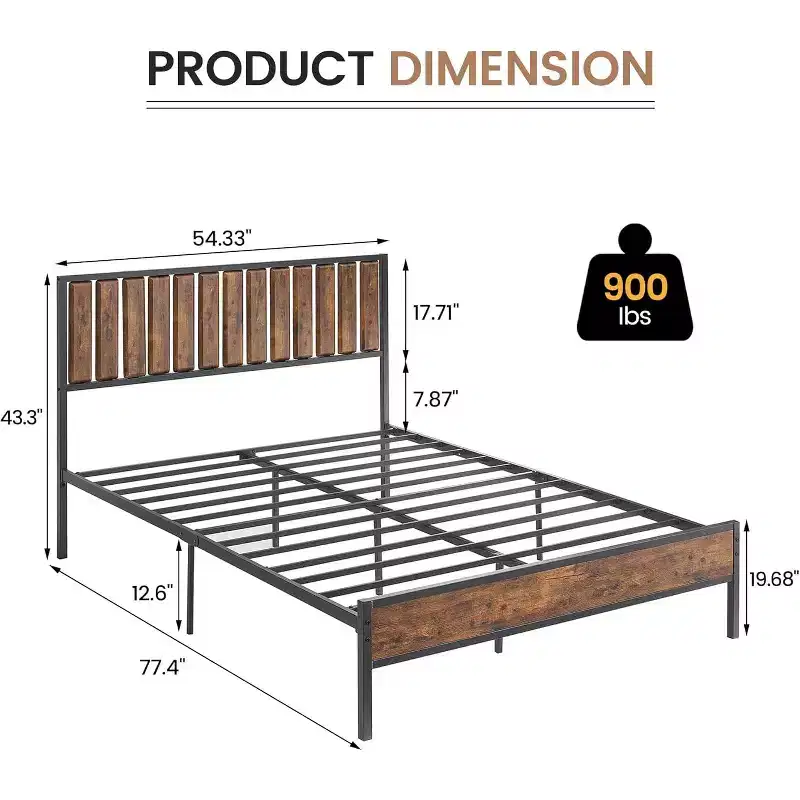 Metal Platform Bed Frame with Headboard and Footboard