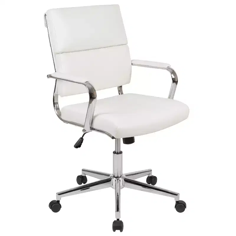 Ergonomic Swivel Office Chair, Mid-Back, Bonded Leather, Padded Metal Arms & Base