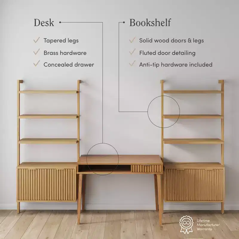 Nathan James Jasper Wood Fluted Desk Wall Unit Brown