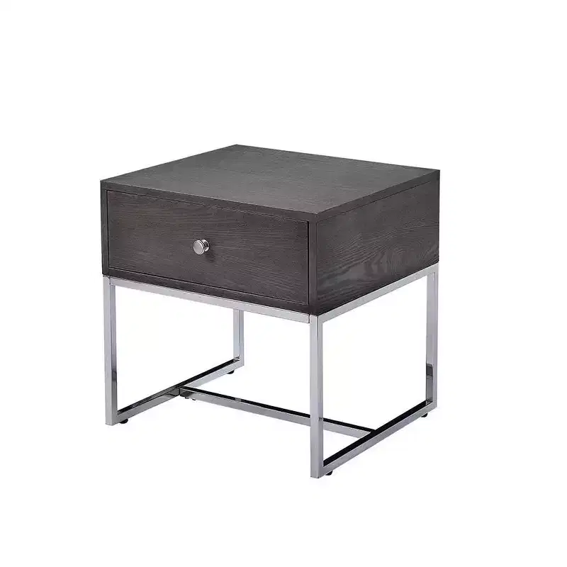 Acme Furniture Iban Accent Table Gray Oak/Chrome Finish
