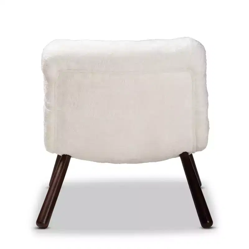 Eisa Faux Shearling Upholstered and Wood Accent Chair White/Walnut Brown - Baxton Studio
