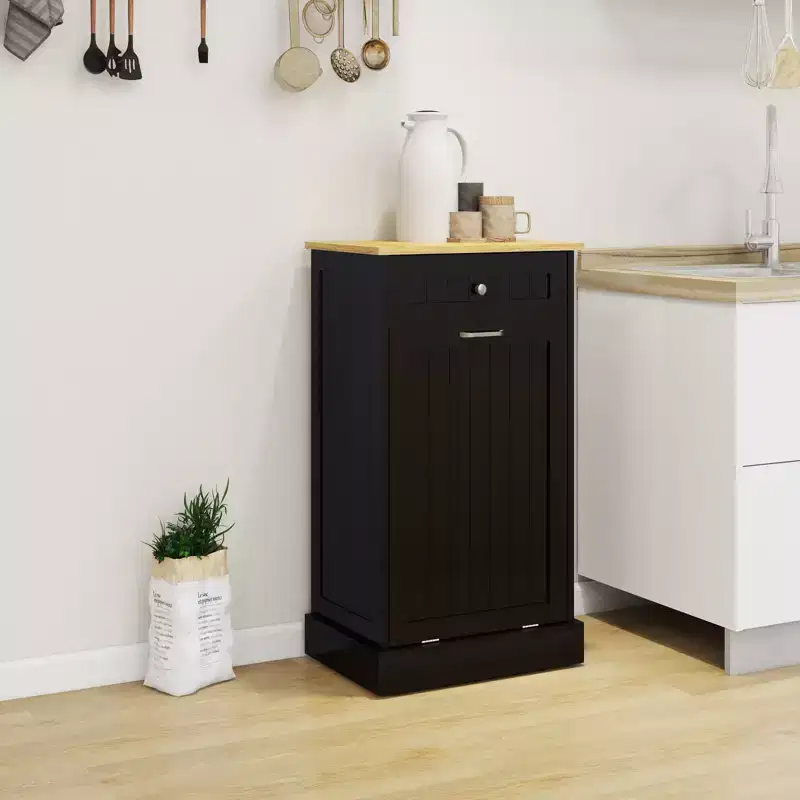 Tilt-Out Trash Can Kitchen Cabinet with Drawer, MDF, 19.68