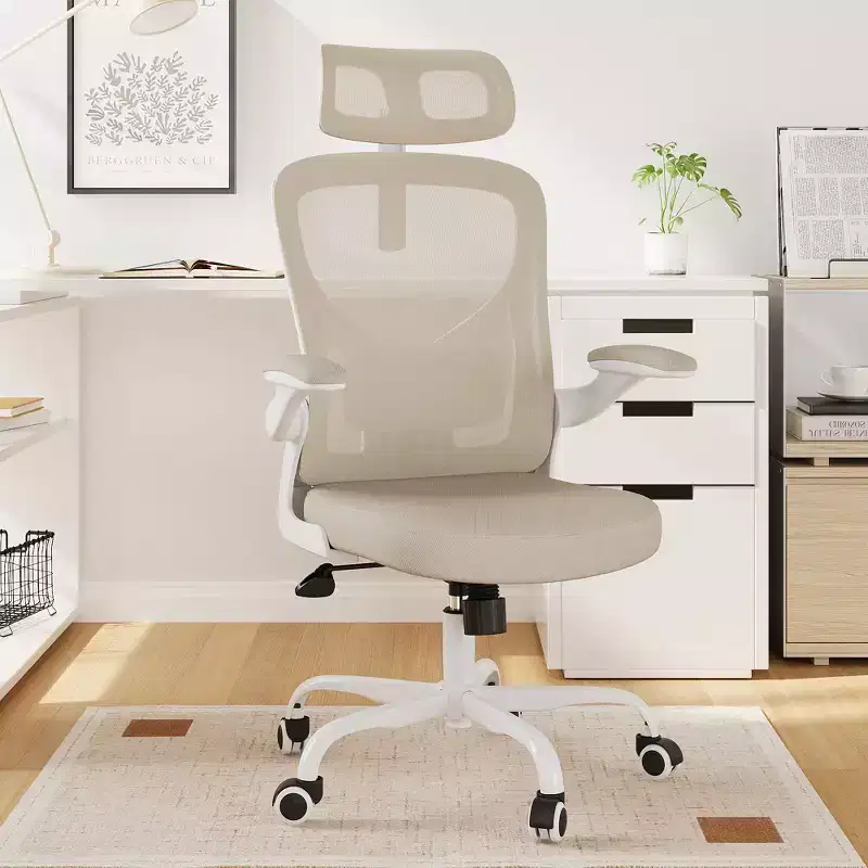 Ergonomic Home Office Chair with Lumbar Support, Flip-Up Armrests & Headrest – Mesh Back, Black