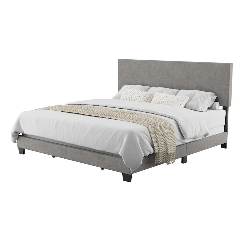 Modern King Bed with Upholstered Headboard (Box Spring Required)