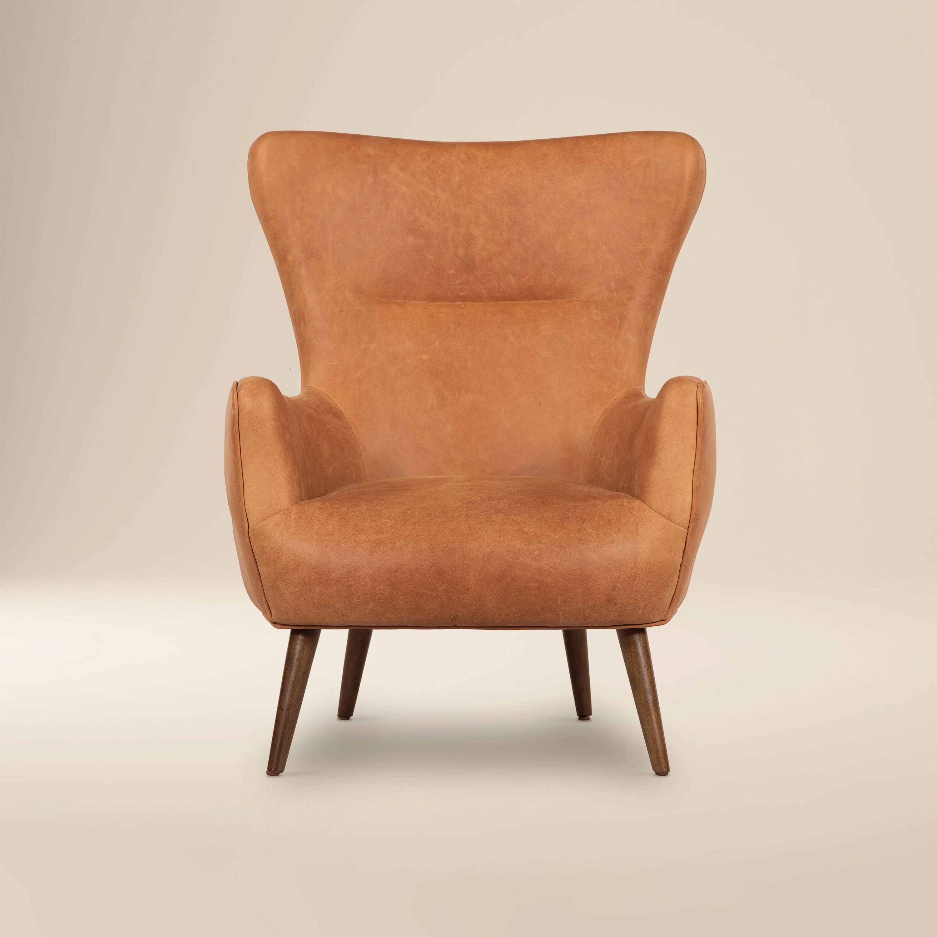 Traditional Cognac Tan Leather Lounge Chair with Kiln-Dried Wood Frame