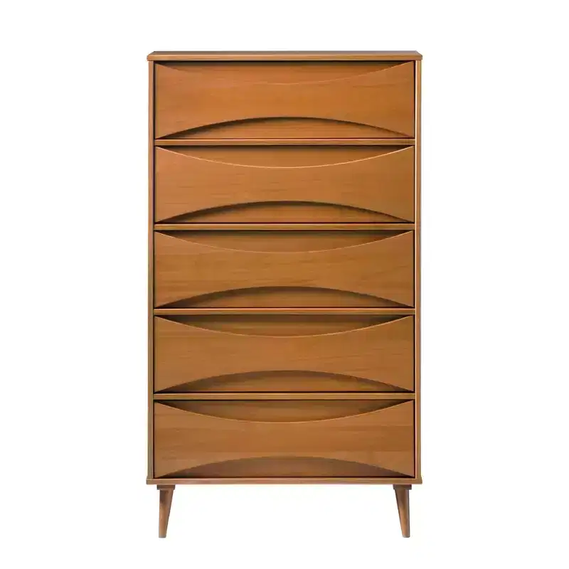 Walker Edison Mid Century Modern Contoured 5 Drawer Chest of Drawers