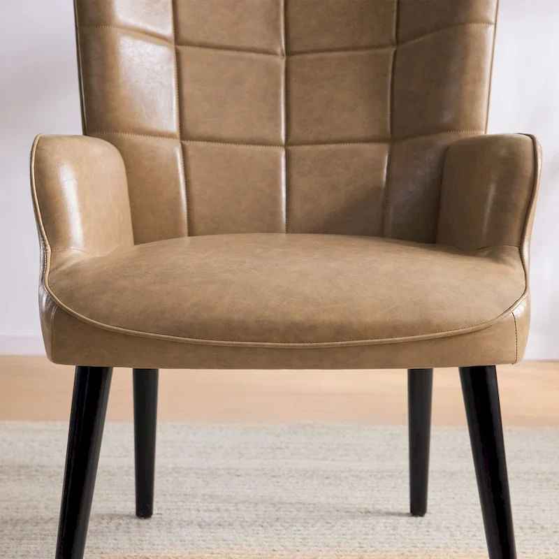High-back Tufted Accent Chair Set of 2 Cream/ Brown/ Taupe