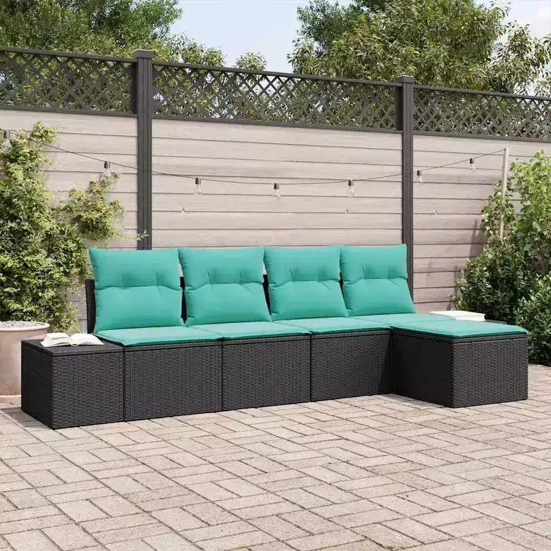 vidaXL Garden Sofa Set 5 pcs and Turquoise Poly Rattan