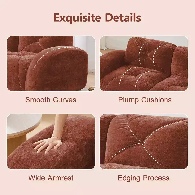 Clihome 110Boneless Sofa With Tufted,Soft Velvet Fabric,Modular Sectional Sofa,32D High Density Sponge,Anti-Slip Design,Ergonomic Design Bottom