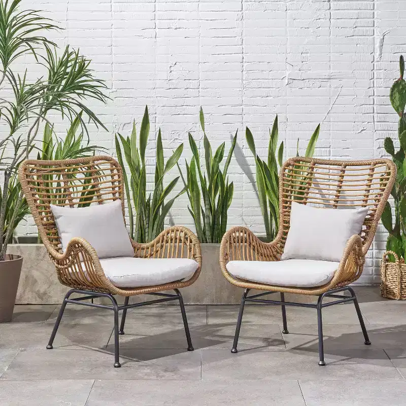 Christopher Knight Home Bechtel Outdoor Wicker Wrapped Club Chairs with Cushion (Set of 2)