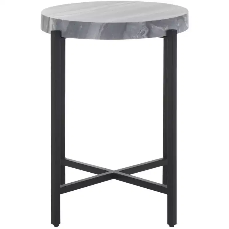 Gustavia Round Accent Table - ACC9805 - Grey Marble/Black - Safavieh