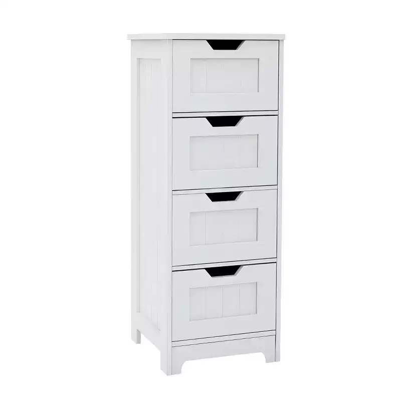 AndMakers 11.81 in. W. x 11.81 in. D x 32.68 in. H White Wood Linen Cabinet with 4 Drawers