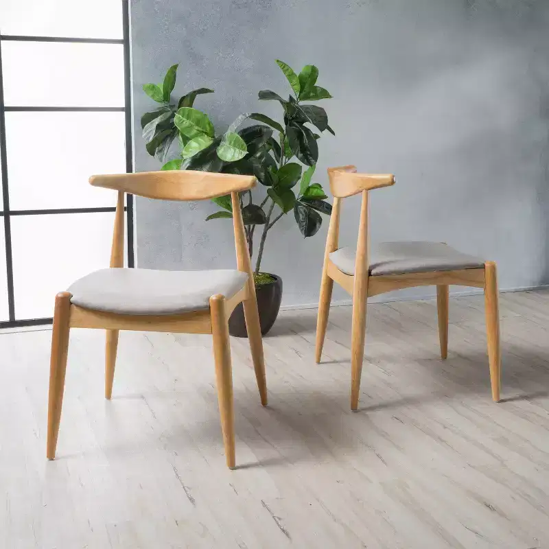 Okak Set of 2 Dining Chairs with Splayed Legs, Rubberwood Frame & Upholstered Seat, Modern Cosy Kitchen Chairs for Living Room & Apartment