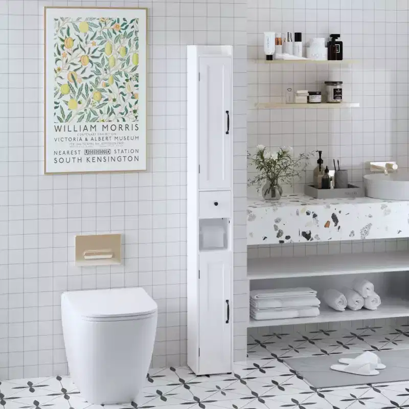 MAYEERTY 67.5 Tall Bathroom Storage Cabinet, Freestanding 2-Door Cabinet with Adjustable Shelves & Detachable Tissue Holder for Small Spaces Bathroom