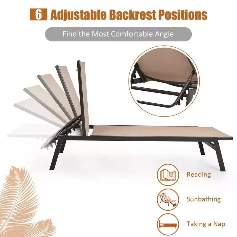Costway Patio Lounge Chair Chaise Recliner Back Adjustable Garden Deck Brown\Black