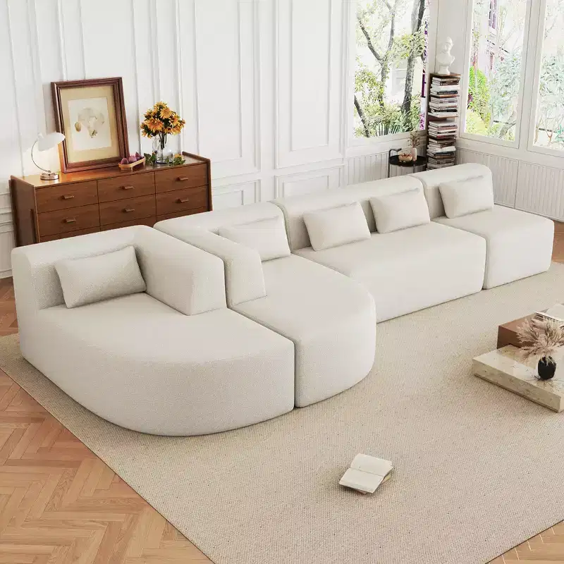 Whisen 144 Upholstered Sofa with Two Chaise & Five Pillows