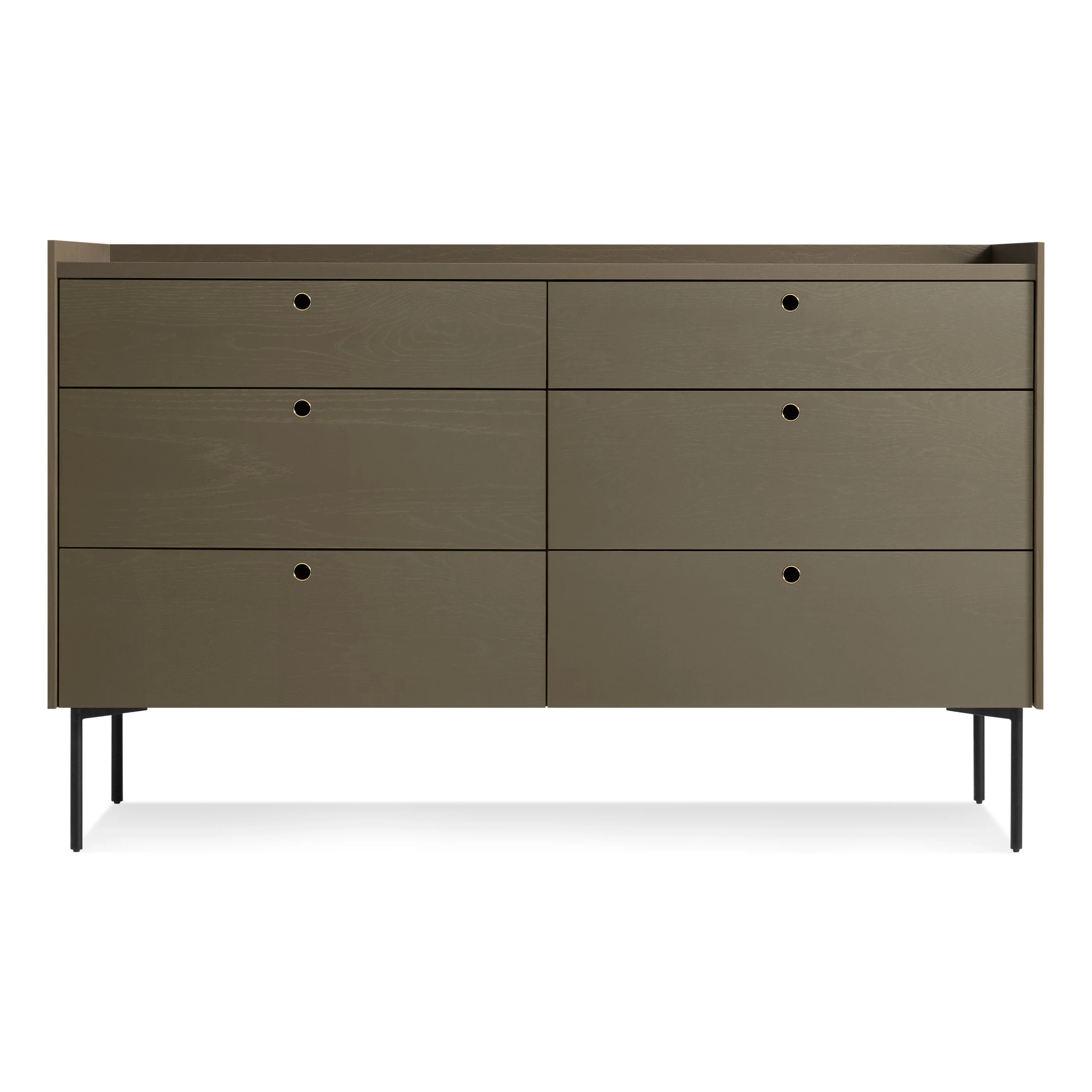 Modern Dark Olive Wood Dresser with Round Cutout Pulls for Living Room