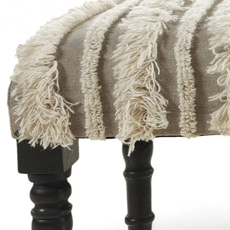 Cotton Upholstered Bedroom Bench with Solid Wood Legs, Striped, Nailhead Trim — 47