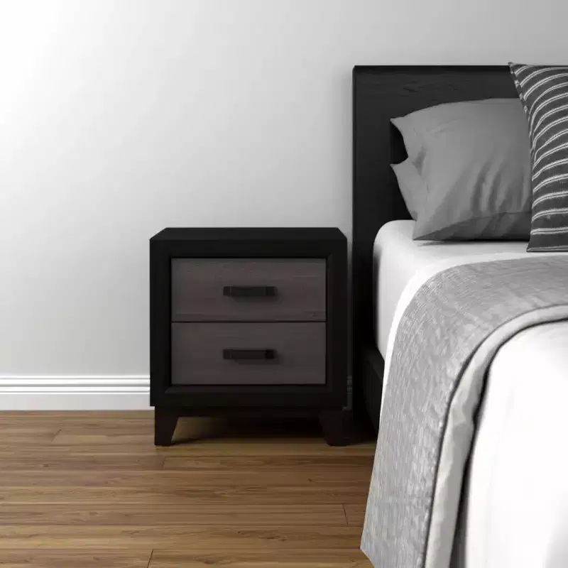 HomeRoots 22 Black And Gray Wood Two Drawer Nightstand