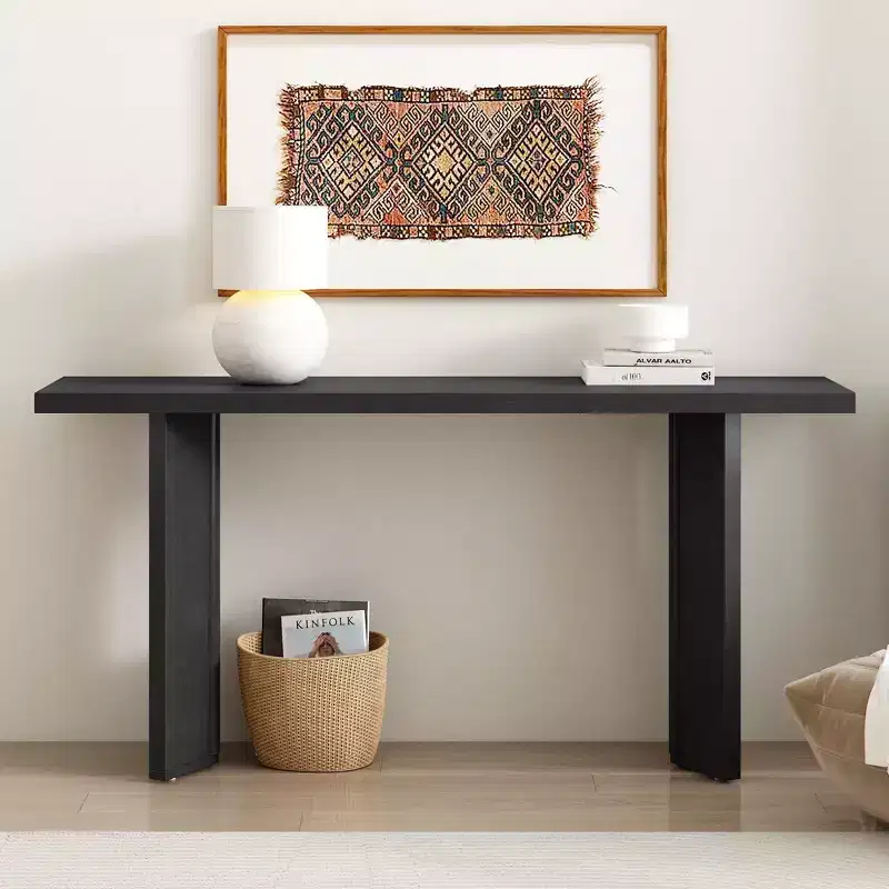 Modern Console Table with Pine Veneer&2 Geometric Legs, Entryway Table Accent Table for Living Room, Study, Dining Room