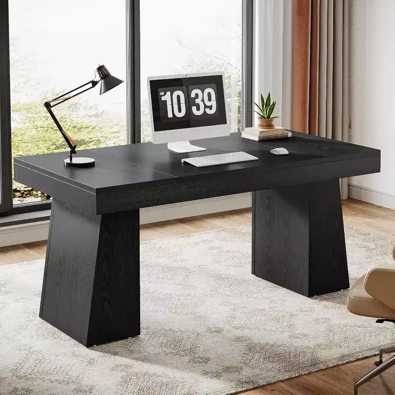 Lantine 55 Inches Home Office Executive Desk with Double Trapezoid Base
