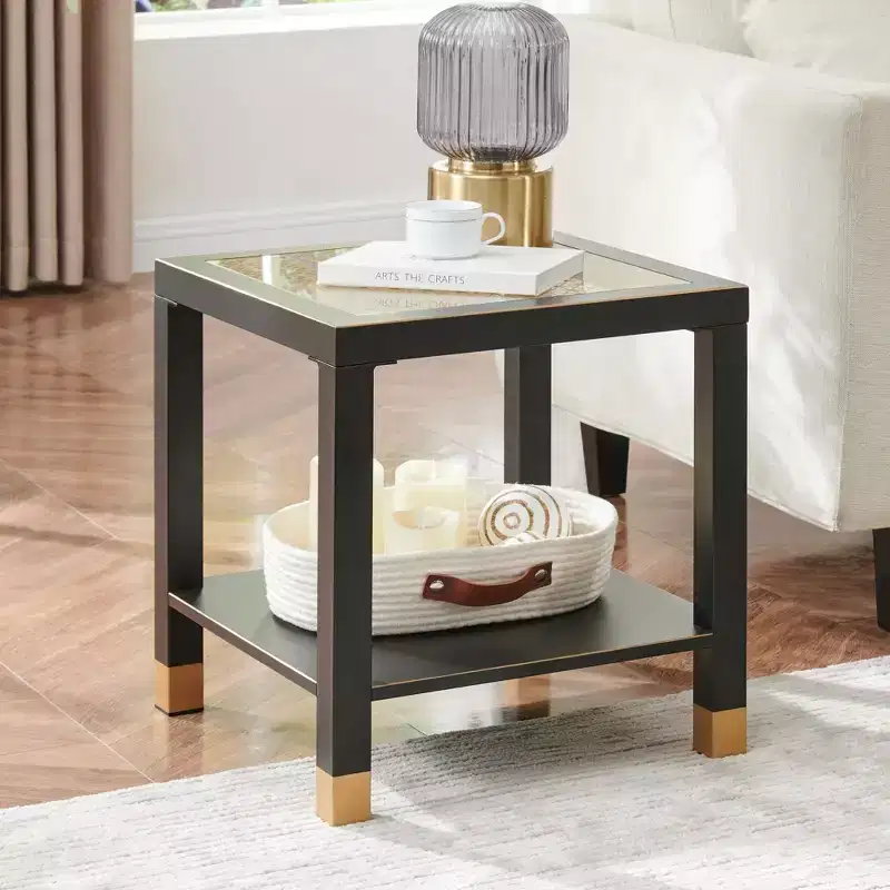 Probe Hues Mid-Century Metal & Glass End Table - Storage Shelf & Sofa-Side Height