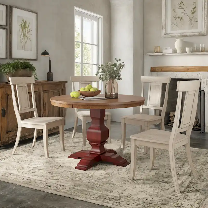 Ronda 45 Round Solid Wood Top Dining Set with Panel Back Chairs