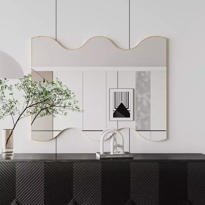 30x35 Inch Wall Mount Bathroom Mirror, Modern Rectangular Vanity Mirror with 2 Wavy Sides for Bathroom, Bedroom