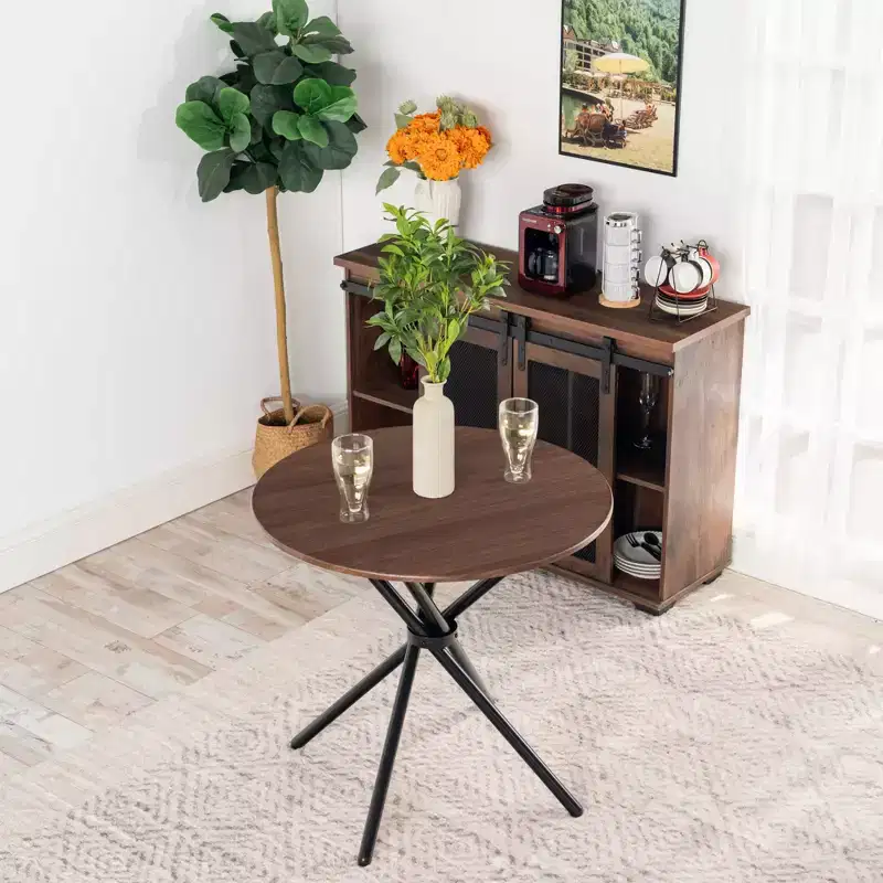 31.5-Inch Round Dining Table for 2 People, Wooden Kitchen Table with Pedestal Base and Metal Legs for Cafe, Restaurant, and Home Dining