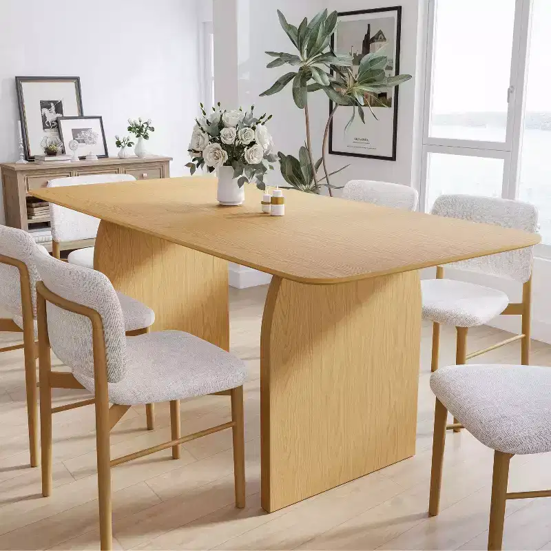 Yellow Rectangle Solid Wood Dining Table, Seats 6