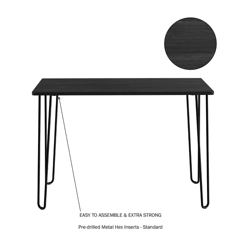 Modern Industrial Desk with Hairpin Legs, Woodgrain-Look Top and Steel Frame