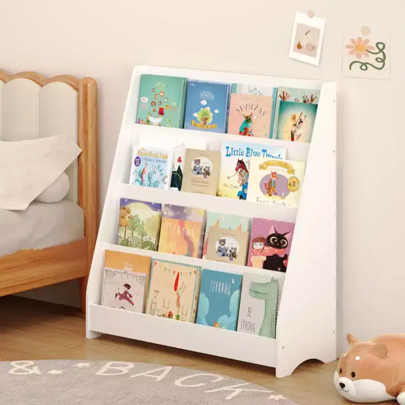 MAYEERTY 4 Tier Kid Bookshelf, Toddler Book Display Shelves, Helps Keep Bedroom Playrooms White