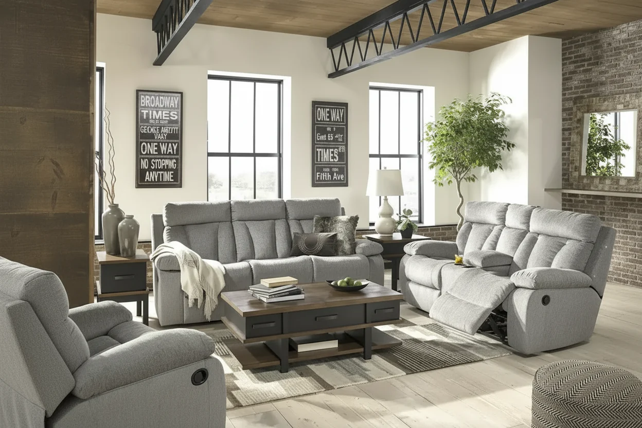 Double Reclining Loveseat with Storage Console - Fog