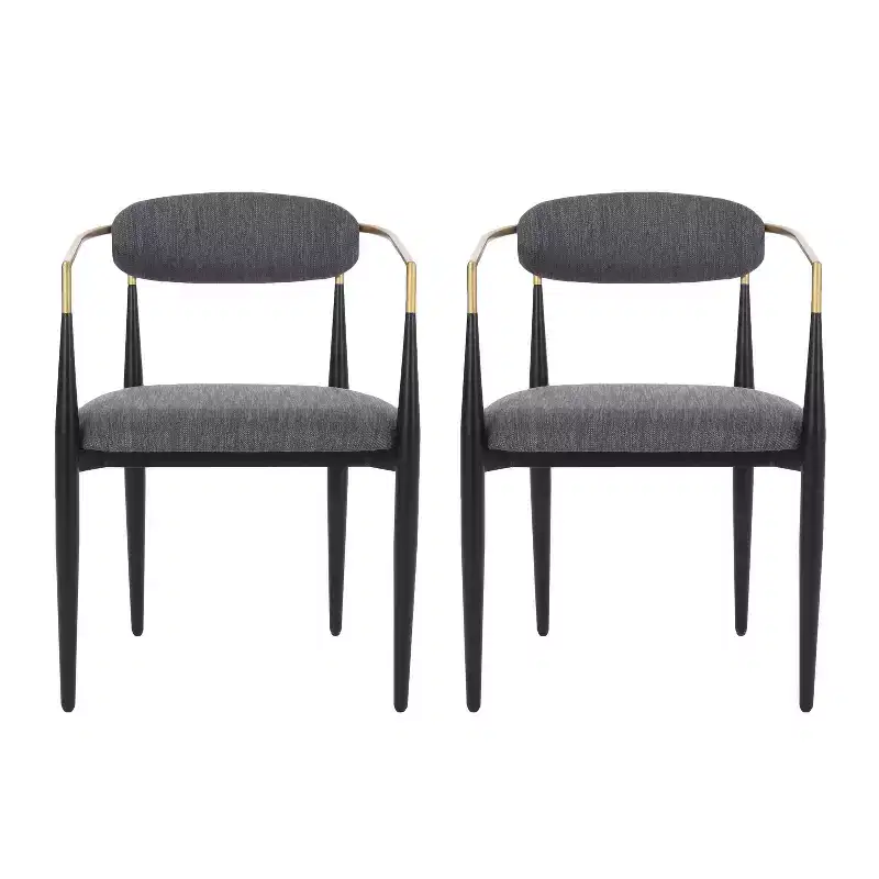Christopher Knight Home Set of 2 Elmore Iron Upholstered Dining Chairs Charcoal/Black/Gold