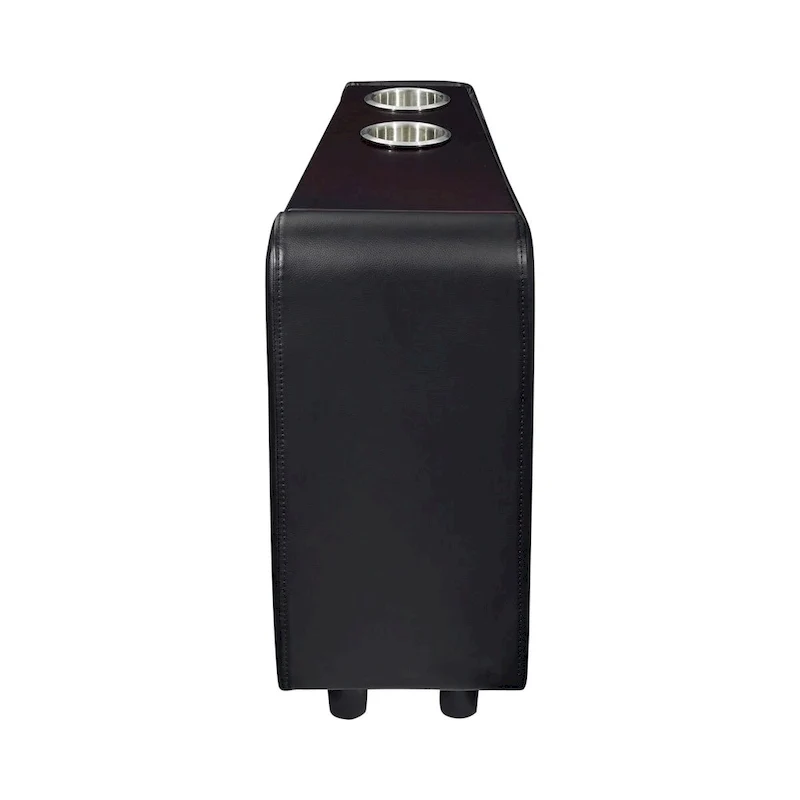 Leatherette Console with 2 Removable Metal Cup Holders, Black and Silver - 25 H x 9.5 W x 28.75 L Inches