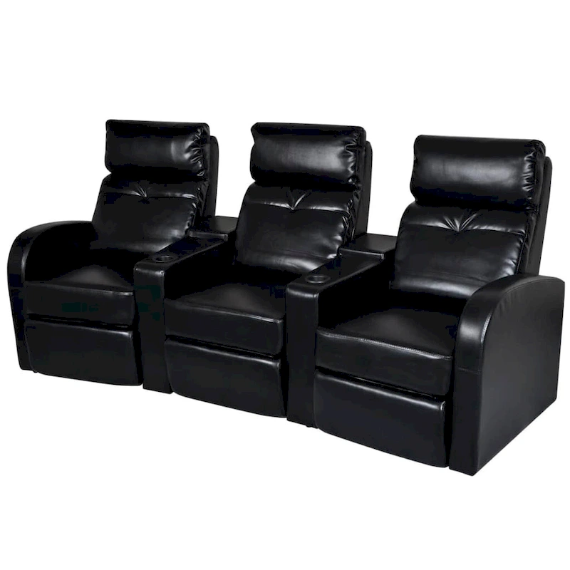 vidaXL 3-Seater Home Theater Recliner Sofa Black Faux Leather - 89.4 x 33.5 x 40.6