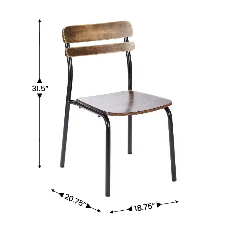 Emma and Oliver Set of 2 Dining Chairs with Metal Frames and Solid Wood Seats and Backs with Antique Finishes