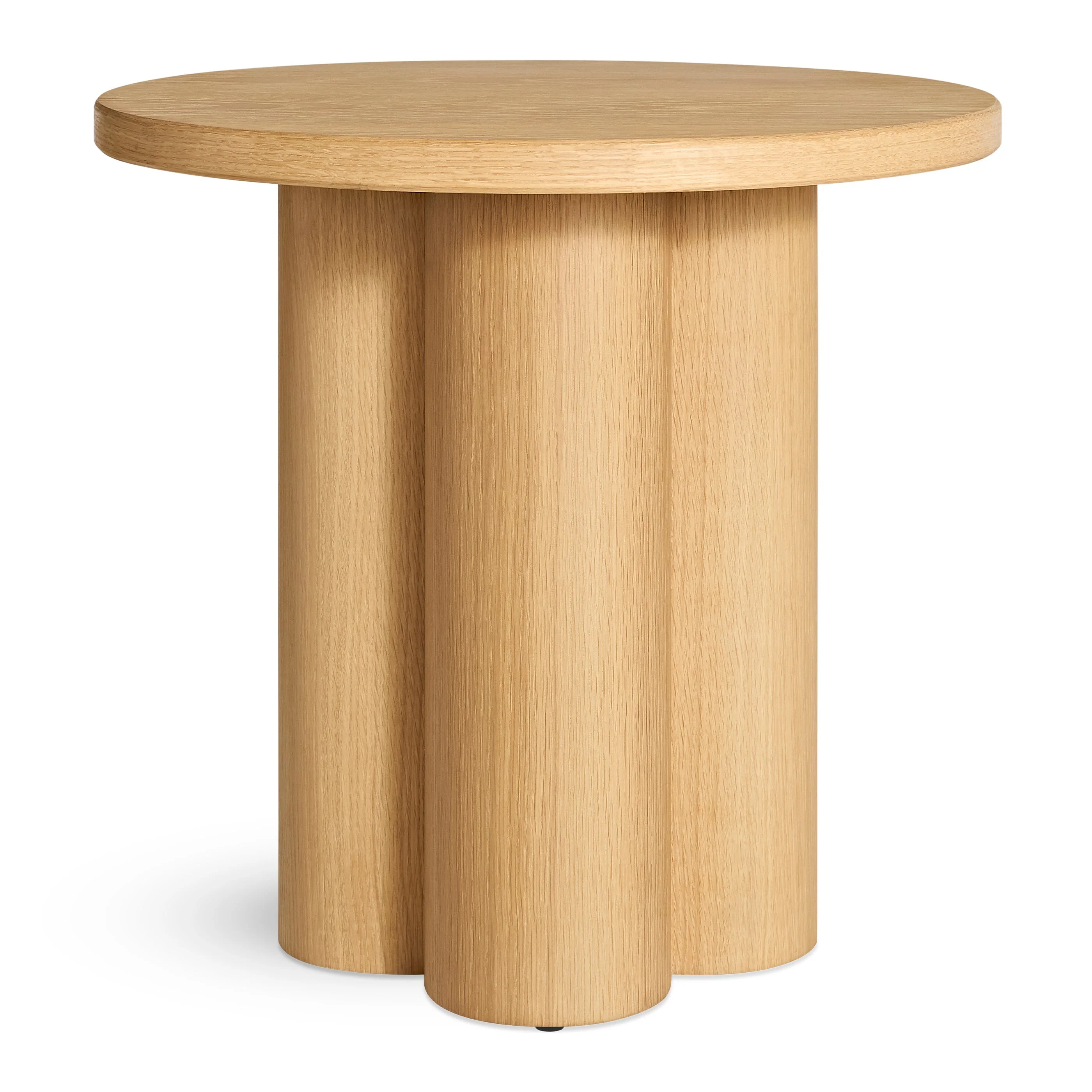 Modern White Oak Wood Side Table with Clover Pedestal Base for Living Room
